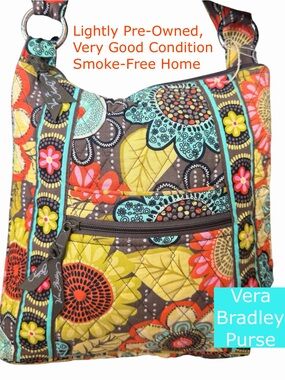 Vera Bradley Crossbody Purse Bag Orange Yellow Aqua Floral Quilted Retired Retro